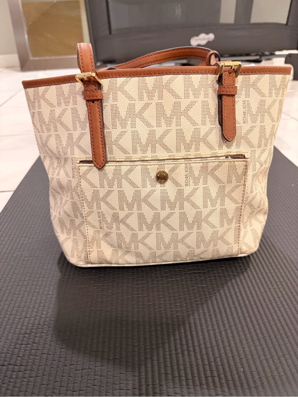 Michael Kors Cream and Brown Signature MK Tote